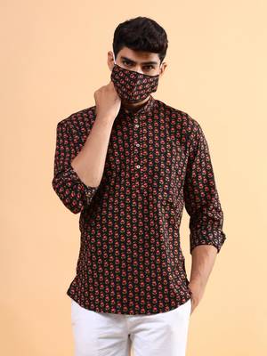 Black printed cotton mens-casual-shirts 1