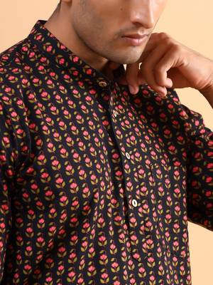 Black printed cotton mens-casual-shirts 2