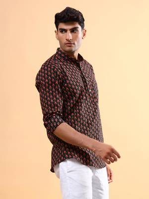 Black printed cotton mens-casual-shirts 4