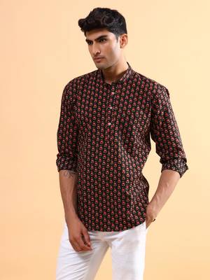 Black printed cotton mens-casual-shirts 5