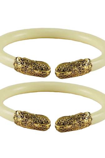 White Color Acrylic And Brass Bangle