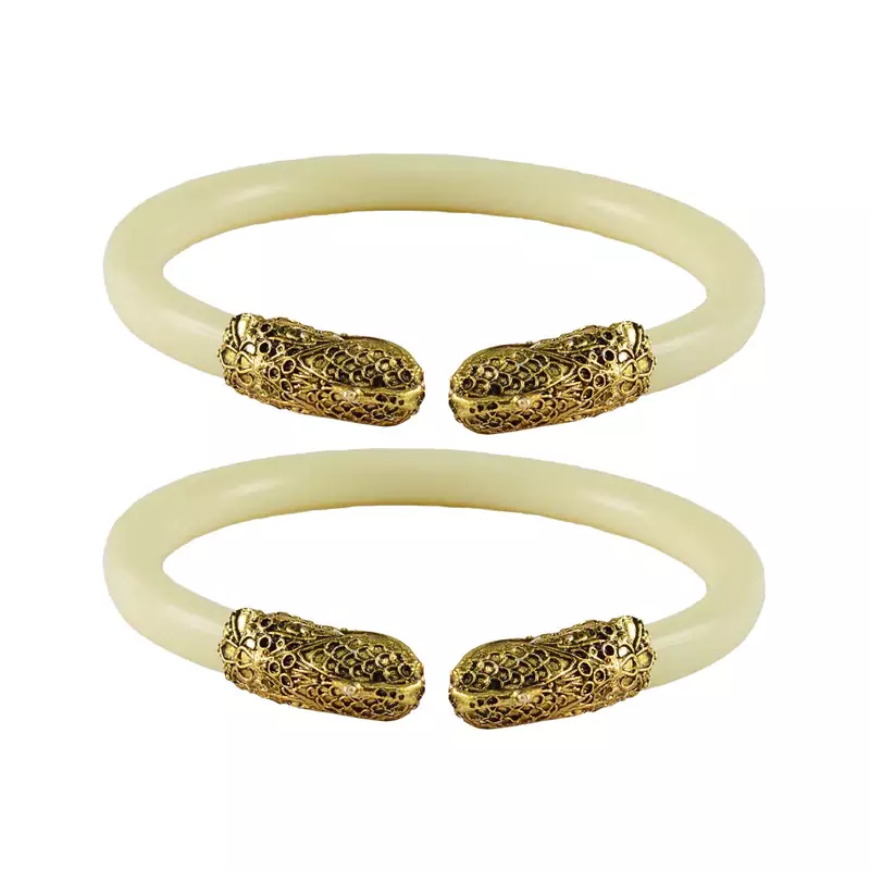 White Color Acrylic And Brass Bangle