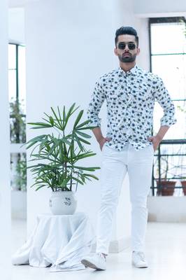 White printed cotton mens-casual-shirts 1