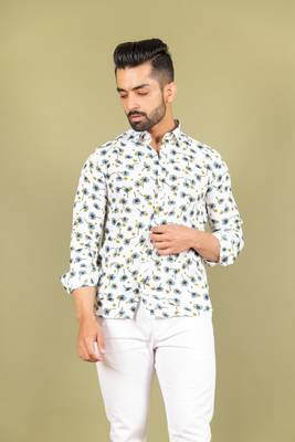 White printed cotton mens-casual-shirts 2
