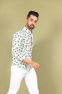 White printed cotton mens-casual-shirts 3