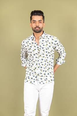 White printed cotton mens-casual-shirts 4