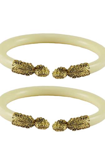 White Color Acrylic And Brass Bangle