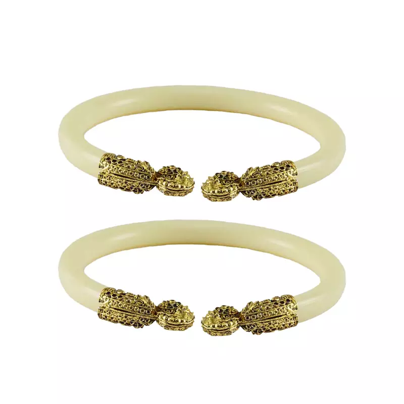 White Color Acrylic And Brass Bangle