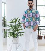 Pink printed cotton mens-casual-shirts
