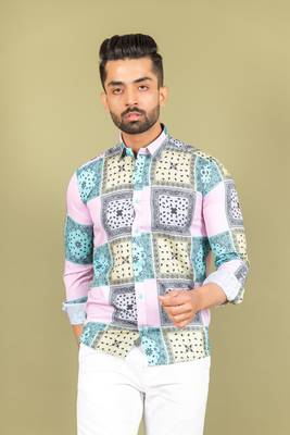 Pink printed cotton mens-casual-shirts 2