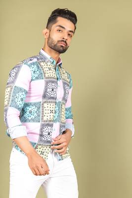 Pink printed cotton mens-casual-shirts 3