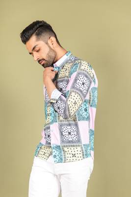 Pink printed cotton mens-casual-shirts 4