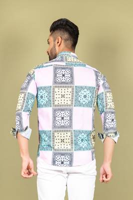 Pink printed cotton mens-casual-shirts 5