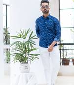 Blue printed cotton mens-casual-shirts