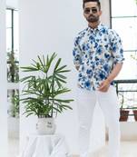 Blue printed cotton mens-casual-shirts
