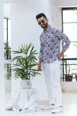 White printed cotton mens-casual-shirts 1