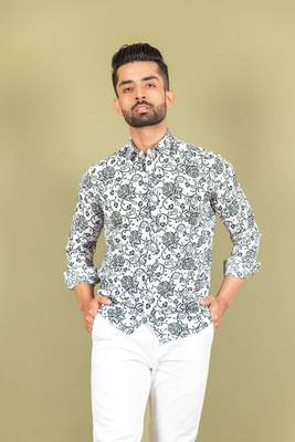 White printed cotton mens-casual-shirts 2