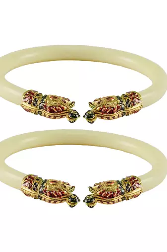 White Color Acrylic And Brass Bangle