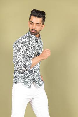 White printed cotton mens-casual-shirts 3