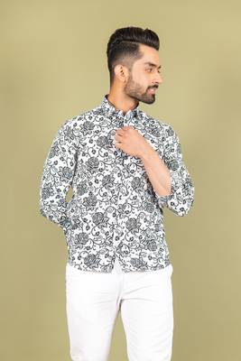 White printed cotton mens-casual-shirts 4