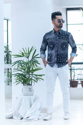 Black printed cotton mens-casual-shirts 1
