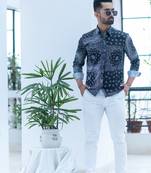 Black printed cotton mens-casual-shirts