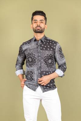 Black printed cotton mens-casual-shirts 2