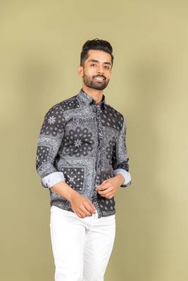 Black printed cotton mens-casual-shirts 3