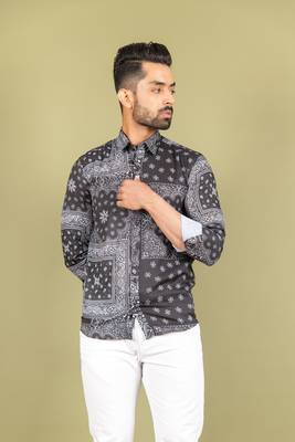 Black printed cotton mens-casual-shirts 4