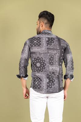 Black printed cotton mens-casual-shirts 5