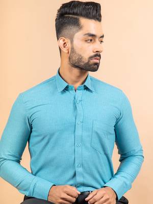 Blue printed cotton mens-casual-shirts 1
