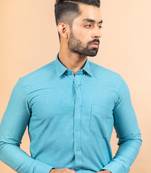 Blue printed cotton mens-casual-shirts