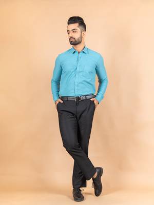 Blue printed cotton mens-casual-shirts 2