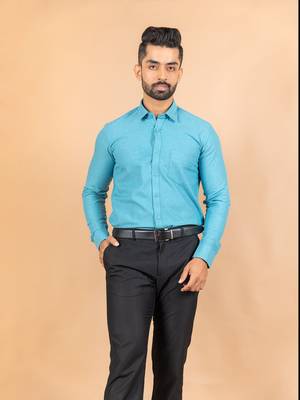 Blue printed cotton mens-casual-shirts 3