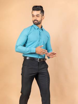 Blue printed cotton mens-casual-shirts 5