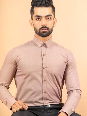 Brown printed cotton mens-casual-shirts 1