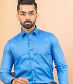 Blue printed cotton mens-casual-shirts