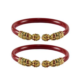 Red  Color Acrylic And Brass Bangle 1