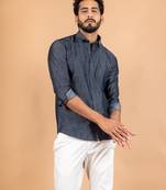 Blue printed cotton mens-casual-shirts