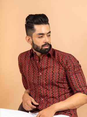 Red printed cotton mens-casual-shirts 1