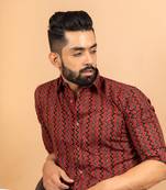 Red printed cotton mens-casual-shirts
