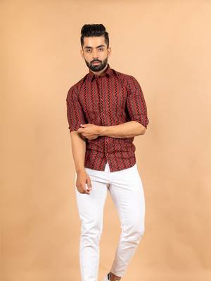 Red printed cotton mens-casual-shirts 2
