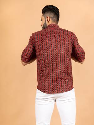 Red printed cotton mens-casual-shirts 3