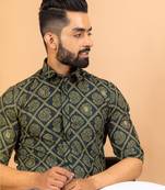Green printed cotton mens-casual-shirts
