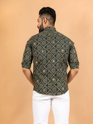 Green printed cotton mens-casual-shirts 4