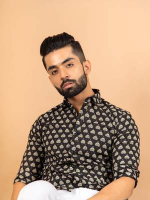 Black printed cotton mens-casual-shirts 1