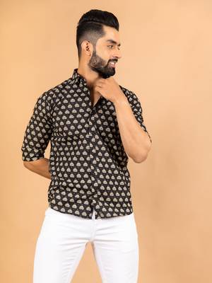 Black printed cotton mens-casual-shirts 2