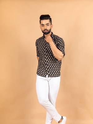 Black printed cotton mens-casual-shirts 3