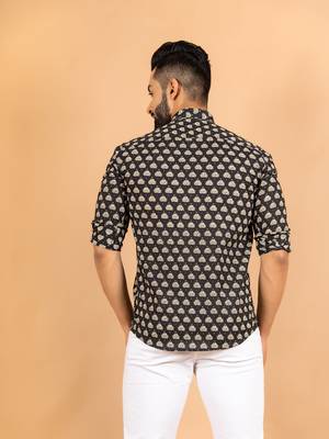 Black printed cotton mens-casual-shirts 4