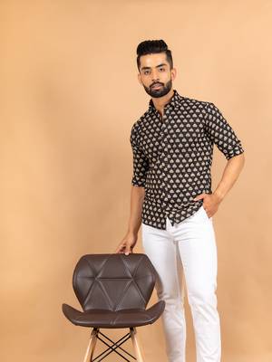 Black printed cotton mens-casual-shirts 5